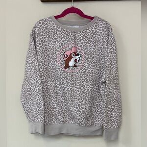 Buc-ees: Girls Leopard Print Pink Buc-ee Logo Sweatshirt, Size YL